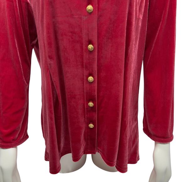 Soft Surroundings Women’s XL Enchanted Velvet Shirt Sangria Red Gold Buttons - Picture 4 of 13